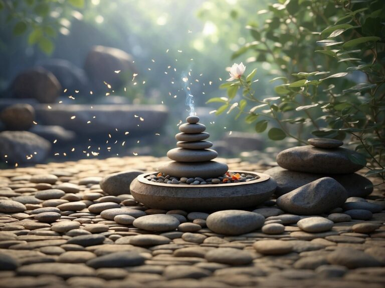 fontaine zen autour de verdure
