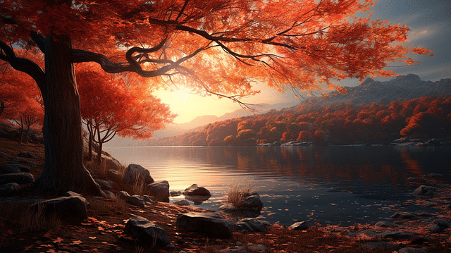 paysage automne avec lac et arbres